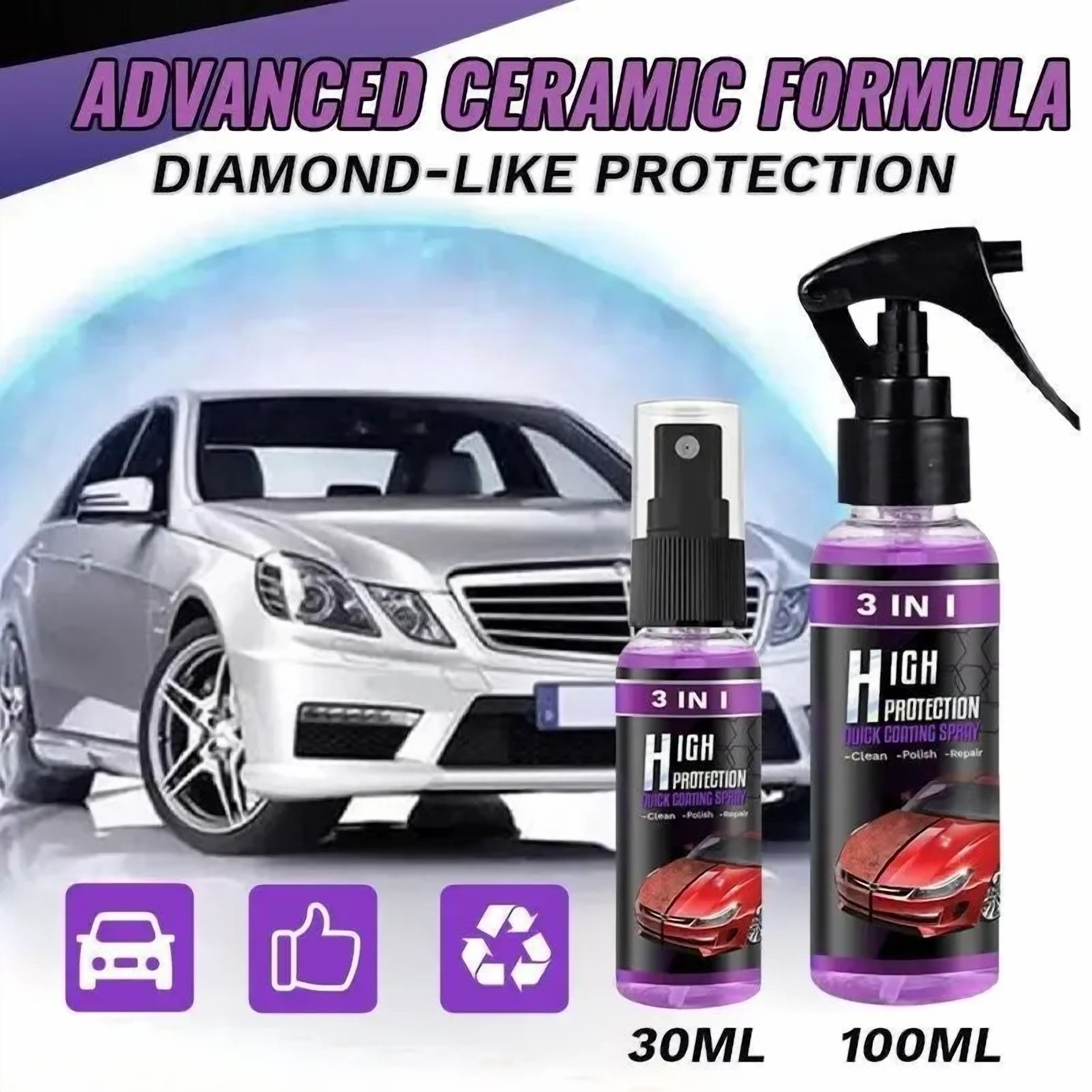 3 In 1 High Protection Quick Car Coating Ceramic Spray (Buy 1 Get 1 Free)